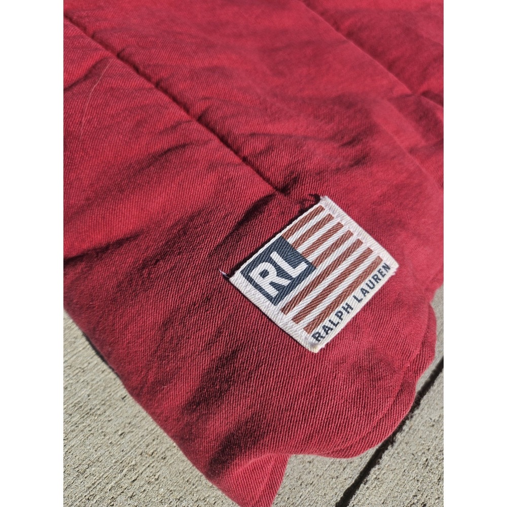 Vintage Ralph Lauren Red Twin Comforter Heavy Cotton Herringbone Quilted RL Flag